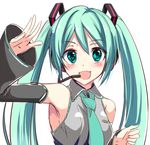  :d aqua_eyes aqua_hair detached_sleeves hatsune_miku headset long_hair looking_at_viewer natsu_(anta_tte_hitoha) necktie open_mouth simple_background smile solo twintails vocaloid white_background 