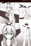  1girl admiral_(kantai_collection) blush comic commentary_request greyscale kantai_collection monochrome shimakaze_(kantai_collection) silent_comic tama_satou translation_request uniform 