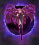  absurdres blue_eyes breasts commentary_request corruption dark_persona elbow_gloves fate_(series) gloves gundam gundam_seed hair_ornament highres lacus_clyne leebigtree leotard long_hair medium_breasts pink_hair smile solo thighhighs 