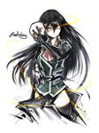  artist_name black_hair bow bowtie chikuma_(kantai_collection) chikuma_mask deel_(rkeg) hair_between_eyes highres holding holding_mask kantai_collection long_hair mask pelvic_curtain red_bow red_neckwear remodel_(kantai_collection) sketch solo white_background yellow_eyes 