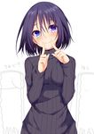  black_hair blue_eyes blush commentary_request dress fingersmile heterochromia nishi_minami original purple_eyes short_hair solo suterii sweater sweater_dress 