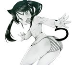  animal_ears ass black_hair cat_ears cat_tail fang francesca_lucchini liar_lawyer looking_at_viewer monochrome open_mouth panties solo strike_witches striped striped_panties tail twintails underwear world_witches_series 