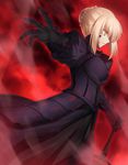  armor armored_dress artoria_pendragon_(all) black_armor black_dress blonde_hair braid breastplate dress fate/grand_order fate/stay_night fate_(series) gauntlets highres layered_dress minamina outstretched_arm purple_dress saber_alter solo sword weapon yellow_eyes 