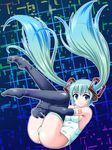  aqua_eyes aqua_hair elbow_gloves gloves hatsune_miku highres leotard long_hair solo thighhighs twintails very_long_hair vocaloid yukimura_hajime 