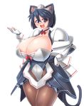  animal_ears apron blue_hair blush breasts cat_ears cat_tail choker cleavage highres huge_breasts maid maid_headdress mecha_musume naniwadou open_mouth sanada_(ufo_princess_valkyrie) short_hair smile solo tail transparent_background ufo_princess_valkyrie wrist_cuffs 
