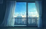  city cloud curtains day door feel_(nasitaki) glass_door no_humans reflection scenery signature sky 