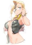  blonde_hair blue_eyes breasts charlie_nash genderswap genderswap_(mtf) glasses large_breasts looking_at_viewer naso4 simple_background sketch solo street_fighter street_fighter_v white_background 