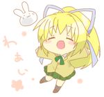  blonde_hair blush eyes_closed lilith_aileron long_hair open_mouth ponytail ribbon school_uniform shoes skirt socks tales_of_(series) tales_of_destiny 
