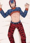  1boy abs bed blush character_request jojo_no_kimyou_na_bouken looking_at_viewer male_focus muscle nipples pecs pov solo sweat tagme undressing 