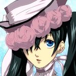  blue_eyes choker ciel_phantomhive crossdressing flower hair_flower hair_ornament hair_over_one_eye hat hat_flower head_wreath kuroshitsuji male_focus otoko_no_ko solo tomo_(tommy4971) victorian 