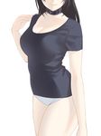  bad_id bad_pixiv_id black_hair breasts cleavage collar contrapposto highres long_hair medium_breasts original out_of_frame panties shirt simple_background smile solo standing t-shirt underwear white_background x&amp;x&amp;x 