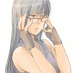  1girl bangs bare_arms bare_shoulders female fingerless_gloves gintama glasses gloves gurubushi japanese_clothes long_hair red-framed_eyewear sarutobi_ayame simple_background sketch solo white_background 