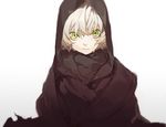  cloak covering_head fate/apocrypha fate/grand_order fate_(series) gradient gradient_background green_eyes jack_the_ripper_(fate/apocrypha) looking_at_viewer pako short_hair silver_hair solo upper_body white_hair 