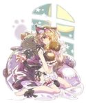  animal_ears bell black_creature blush breasts brown_eyes cat_cutout cat_ear_panties cat_ears cat_lingerie cat_tail cleavage cleavage_cutout djeeta_(granblue_fantasy) gloves granblue_fantasy hairband haku_(sabosoda) jingle_bell looking_at_viewer medium_breasts meme_attire navel panties paw_gloves paws pina_korata short_hair side-tie_panties sketch solo tail underwear 