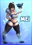  bikupan blush breasts brown_eyes brown_hair cleavage full_body glasses large_breasts looking_at_viewer mei_(overwatch) nail_polish overwatch plump short_hair smile solo standing thick_thighs wide_hips 