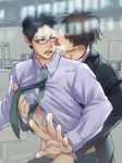  2boys glasses kiss kuroko_no_basuke licking male_focus multiple_boys necktie public shiru_(pepeelotion) tagme tongue undressing yaoi 