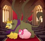  2019 absurd_res amber_eyes avian belly big_belly blue_eyes crown cum cum_inflation equine female feral friendship_is_magic gryphon hi_res horse hyper hyper_belly inflation king_grover_(mlp) male male/female mammal my_little_pony palace pinkie_pie_(mlp) pony sex stunnerpony 