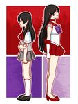  back-to-back bare_legs bishoujo_senshi_sailor_moon black_hair black_skirt bow bowtie dual_persona from_side full_body high_heels hino_rei long_hair miniskirt multiple_girls pleated_skirt profile red_sailor_collar red_skirt sailor_collar sailor_mars sailor_senshi_uniform sakurarose12 school_uniform shirt short_sleeves sidelocks skirt standing ta_girls_school_uniform very_long_hair w.i.t.c.h. watermark web_address white_shirt 