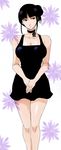  bad_id bad_pixiv_id bleach breasts choker cleavage dress floral_background grey_eyes hair_bun head_tilt highres kurotsuchi_nemu large_breasts purple_hair ronisuke short_dress solo 