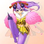  bee_girl breasts capcom cheerleader cleavage long_hair maximum_tokio pom_poms purple_hair q-bee skirt thighhighs vampire_(game) wings 