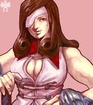  armor beatrix breasts brown_eyes brown_hair cleavage eyepatch final_fantasy final_fantasy_ix gloves hilt kurasquall large_breasts long_hair solo sword weapon 