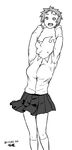  :d arms_up blouse blush_stickers breasts dated demi-chan_wa_kataritai disembodied_head dullahan fire greyscale holding_head large_breasts machi_kyouko monochrome open_mouth short_hair skirt smile solo tsukudani_(coke-buta) 