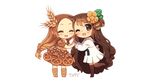  2girls anthropomorphism bread-chan_(dav-19) brown brown_eyes brown_hair chibi chocolate dav-19 dress food heart nutella nutella-chan_(dav-19) photoshop thighhighs waifu2x zettai_ryouiki 