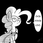  cape clothing earth_pony english_text equine friendship_is_magic horse johansrobot mammal monochrome my_little_pony one_punch_man pinkie_pie_(mlp) pony simple_background solo text 