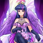  2016 animal_humanoid breasts cleavage clothed clothing collar crown elbow_gloves equine equine_humanoid female feral friendship_is_magic gloves gold_(metal) hair horn human humanized humanoid jewelry legwear looking_at_viewer mammal multicolored_hair my_little_pony necklace petting princess purple_eyes purple_hair racoon-kun royalty sitting size_difference small smile starlight_glimmer_(mlp) stockings thigh_highs translucent transparent_clothing twilight_sparkle_(mlp) underhoof unicorn winged_unicorn wings 