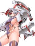  abs aircraft airplane blue_eyes breasts from_below hair_between_eyes large_breasts mecha_musume multicolored_hair personification red_hair saizu_nitou_gunsou sideboob silver_hair sky_whale solo thighhighs two-tone_hair ultra_series ultraman_tarou_(series) 