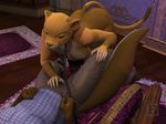  2016 3d_(artwork) all_fours areola blx24 breasts brown_eyes brown_nipples brown_nose butt chain clothed clothing collar digital_media_(artwork) feline female fur hi_res inside leash legwear lion lying mammal nails nipples nude on_back pants rug shirt stockings yellow_fur 