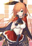  ;p black_gloves blush bracelet cape clarisse_(granblue_fantasy) gloves granblue_fantasy green_eyes highres jewelry long_hair looking_at_viewer one_eye_closed orange_hair skirt solo tanakahazime thighhighs tongue tongue_out very_long_hair zettai_ryouiki 
