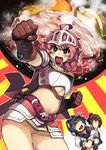  armor belt blush clenched_hands closed_eyes commentary_request contrapposto cowboy_shot drooling fangs gloves midriff multiple_girls navel open_mouth pink_hair ragnarok_online standing xration 