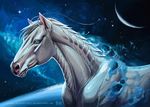  2016 blue_eyes crescent_moon equine feral horse mammal mane moon night outside pose skitalets space star twilight 