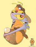  2016 abdomen antennae anthro areola arthropod bee big_breasts blush bound breasts clothing deliriousbiznasty digital_media_(artwork) egg female hair hi_res huge_breasts insect nipples open_mouth oviposition ovipositor pregnant restrained solo torn_clothing watermark wings 