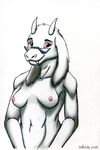  2016 adleisio anthro areola breasts caprine eyewear fangs glasses goat half-length_portrait hi_res horn looking_at_viewer mammal momster monster mother nipples nude parent portrait queen red_eyes royalty simple_background tobyfox toriel traditional_media_(artwork) undertale video_games white_background 