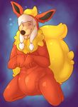  abdl carnival-tricks carnival_tricks costume diaper eeveelution encasement female flareon fur hair hi_res hypnosis mind_control nintendo orange_ears orange_suit pink_eyes pok&eacute;mon rubber rubber_suit solo tongue tongue_out video_games white_hair yellow_fur yellow_tail 