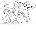  2016 baby dialogue english_text equine female feral flurry_heart_(mlp) friendship_is_magic glacierclear group hair horn male mammal monochrome my_little_pony princess_cadance_(mlp) shining_armor_(mlp) simple_background sketch stomping text unicorn white_background winged_unicorn wings young 