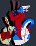  2016 american_mcgee&#039;s_alice anthro big_butt buru_(jaynatorburudragon) butt butt_pose dress_up hi_res huge_butt jaynatorburudragon lagomorph male mammal matching_outfits rabbit red_eyes rubbing white_rabbit 