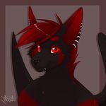  2015 anthro bat bust_portrait chest_tuft ear_piercing fangs hair icon looking_at_viewer male mammal nude piercing portrait post-mortem red_eyes red_hair smile solo tuft wings 