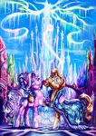  2016 absurd_res aurora_borealis blue_eyes cape city clothing cloud crystal crystal_empire cutie_mark duo equine eyewear female feral friendship_is_magic fur glasses hair hi_res horn jowybean magic male mammal multicolored_hair my_little_pony orange_fur orange_hair outside palace pink_eyes pink_fur sky smile starlight_glimmer_(mlp) sunburst_(mlp) two_tone_hair unicorn 