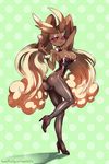  2016 anthro anthrofied areola big_breasts black_nose black_sclera bow_tie breasts brown_fur butt clothed clothing easter egg eifie english_text female fishnet fur green_background high_heels holidays lagomorph lopunny mammal nintendo nipples pok&eacute;mon pok&eacute;morph pussy pussy_floss raised_arm raised_leg red_eyes signature simple_background smile teeth text video_games white_fur 