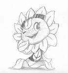  black_and_white cute eyelashes eyewear female flora_fauna flower freckles goggles hi_res monochrome not_furry one_eye_closed open_mouth plant plants_vs_zombies smile solar_flare_(plants_vs_zombies) solo sunflower vono 