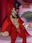  anthro cane canine cape cheesecaked clothing crossover digital_media_(artwork) disney foulfellow fox hat hi_res honest_john logo looking_at_viewer male mammal nude pinocchio_(movie) pinup pose solo text the_great_mouse_detective 