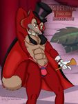  anthro cane canine cape cheesecaked clothing crossover digital_media_(artwork) disney foulfellow fox hat hi_res honest_john logo looking_at_viewer male mammal pinocchio_(movie) pinup pose solo text the_great_mouse_detective thong 