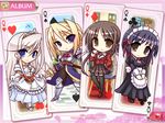  apron armor black_hair black_legwear blonde_hair blue_eyes blue_hair brown_eyes card card_(medium) charlotte_hazellink chibi dress earrings elbow_gloves fujikura_yuu game_cg gloves hair_ribbon hair_up high_heels houjouin_seika jewelry komori_kei long_hair maid maid_headdress multiple_girls necklace pink_hair playing_card princess_lover purple_eyes ribbon school_uniform shoes short_hair silvia_van_hossen skirt smile sword thighhighs tiara twintails weapon zettai_ryouiki 