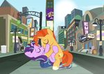  2016 bag blush city clothing coco_pommel_(mlp) dm29 equine female fleur_de_lis_(mlp) food friendship_is_magic horn horse kissing male male/female mammal manehattan my_little_pony octavia_(mlp) pony starlight_glimmer_(mlp) sunburst_(mlp) unicorn 