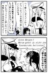  bunny capelet comic graf_zeppelin_(kantai_collection) greyscale hat height_difference holding_hands kaga3chi kantai_collection monochrome multiple_girls non-human_admiral_(kantai_collection) peaked_cap remodel_(kantai_collection) sendai_(kantai_collection) sparkle translated twintails 