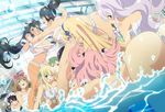  6+girls ass asuka_(senran_kagura) black_hair blonde_hair blue_eyes blush breasts clenched_teeth eyepatch fundoshi green_hair haruka_(senran_kagura) headdress hibari_(senran_kagura) hikage_(senran_kagura) homura_(senran_kagura) ikaruga_(senran_kagura) katsuragi_(senran_kagura) large_breasts mirai_(senran_kagura) multiple_girls official_art pink_hair pool ribbon sarashi senran_kagura senran_kagura:_estival_versus senran_kagura_(series) tagme tan teeth water white_hair yagyuu_(senran_kagura) yomi_(senran_kagura) 