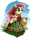  2016 basket blue_eyes clothing dress easter_egg egg equine female flower fluttershy_(mlp) friendship_is_magic gray-day hi_res jewelry mammal my_little_pony necklace pegasus plant solo wings 
